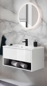 Badmbel Set Glide in wei Hochglanz und grau mit Waschbecken und LED Beleuchtung 80 x 190 cm