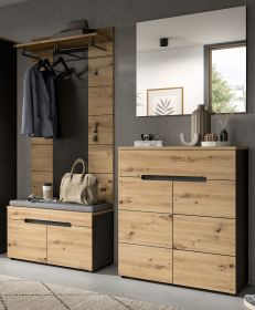 Garderobe Set 4-teilig Cooper in Artisan Eiche und grau 175 cm, Soft-Close Garderobe Set 4-teilig Cooper in Artisan Eiche und grau 175 cm, Soft-Close