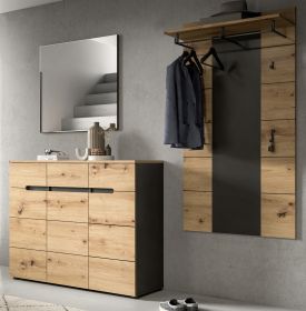 Garderobe Set 3-teilig Cooper in Artisan Eiche und grau 215 cm, Soft-Close
