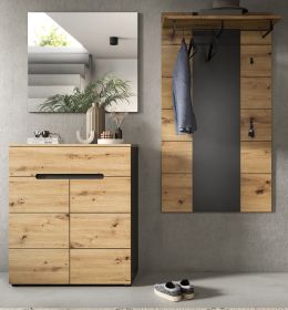 Garderobe Set 3-teilig Cooper in Artisan Eiche und grau 175 cm, Soft-Close