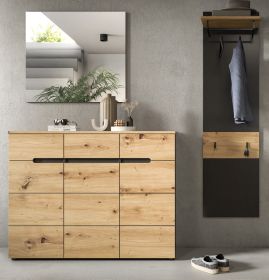 Garderobe Set 3-teilig Cooper in Artisan Eiche und grau 180 cm, Soft-Close