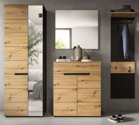 Garderobe Set 4-teilig Cooper in Artisan Eiche und grau 220 cm, Soft-Close
