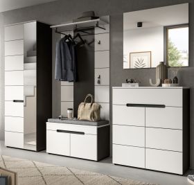 Garderobe Set 5-teilig Cooper in weiß und grau 255 cm, Soft-Close Garderobe Set 5-teilig Cooper in weiß und grau 255 cm, Soft-Close