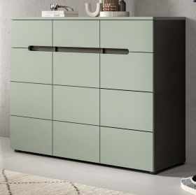 Schuhkommode Cooper in Salbei und Basalt Grau Flurkommode 120 x 94 cm, Soft-Close