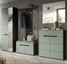 Garderobe Set 5-teilig Cooper in Salbei und Grau 255 cm, Soft-Close Garderobe Set 5-teilig Cooper in Salbei und Grau 255 cm, Soft-Close