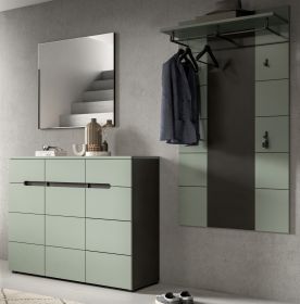 Garderobe Set 3-teilig Cooper in Salbei und Grau 215 cm, Soft-Close Garderobe Set 3-teilig Cooper in Salbei und Grau 215 cm, Soft-Close
