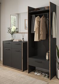 Garderobe Set 3-teilig Salud in grau und Nox Eiche Garderobenkombination 180 x 189 cm Garderobe Set 3-teilig Salud in grau und Nox Eiche Garderobenkombination 180 x 189 cm