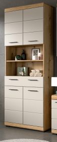 Badezimmer Hochschrank Shawn in Sand Kashmir und Evoke Eiche Badschrank 74 x 191 cm