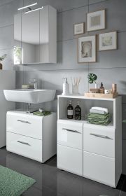 Badmöbel Set 3-teilig Cover in weiß Hochglanz Badkombination 135 x 185 cm Badmöbel Set 3-teilig Cover in weiß Hochglanz Badkombination 135 x 185 cm