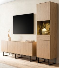 Wohnwand Breda in Stone Eiche Wohnkombination 2-teilig 273 cm, mit Push-to-Open