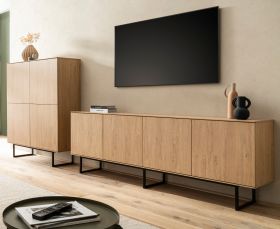 Wohnwand Breda in Stone Eiche Wohnkombination 2-teilig 330 cm, mit Push-to-Open