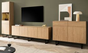 Wohnwand Breda in Stone Eiche Wohnkombination 3-teilig 400 cm, mit Push-to-Open