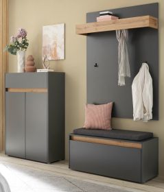 Garderobe Set 4-teilig Center in grau matt und Wotan Eiche Garderobenkombination 195 x 200 cm Garderobe Set 4-teilig Center in grau matt und Wotan Eiche Garderobenkombination 195 x 200 cm