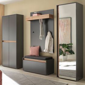 Garderobe Set 5-teilig Center in grau matt und Wotan Eiche Garderobenkombination 265 x 200 cm