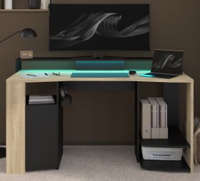 Gamingtisch Meta in Eiche und schwarz Gamer Schreibtisch inkl. LED mit Farbwechsel 152 cm Gamingtisch Meta in Eiche und schwarz Gamer Schreibtisch inkl. LED mit Farbwechsel 152 cm
