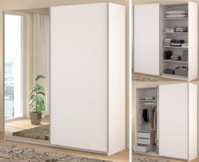 Kleiderschrank Swing in weiß Schiebetürenschrank 2-türig mit Spiegel 178 x 203 cm, Soft-Close Kleiderschrank Swing in weiß Schiebetürenschrank 2-türig mit Spiegel 178 x 203 cm, Soft-Close