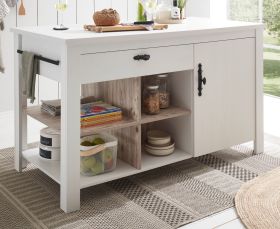 Kcheninsel Rovola in wei Pinie Landhaus Kchenschrank freistehend 161 x 77 cm, Soft-Close