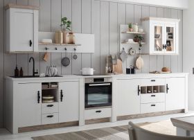 Kche Rovola in wei Pinie Landhaus Kchenschrank Set 7-teilig 394 x 200 cm