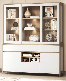 Buffet Finnes in wei und Eiche Vitrinenschrank skandinavisch 164 x 195 cm, Soft-Close