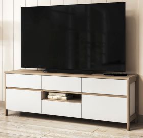 TV-Lowboard Finnes in wei und Eiche TV Unterteil skandinavisch 164 cm, Soft-Close