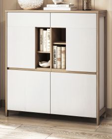 Highboard Finnes in wei und Eiche Kommode skandinavisch 111 x 125 cm, Soft-Close