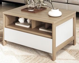 Couchtisch Finnes in wei und Eiche Beistelltisch skandinavisch 80 x 60 cm, Soft-Close