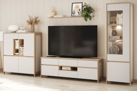 Wohnwand Finnes in wei und Eiche Wohnkombination skandinavisch 4-teilig 360 cm, Soft-Close