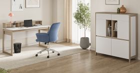 Wohnkombination Finnes in wei und Eiche Highboard und Schreibtisch skandinavisch, Soft-Close