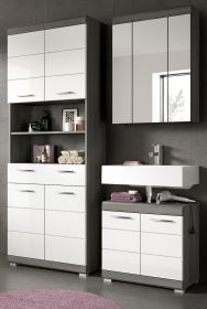 Badmöbel Set 3-teilig Shawn in weiß Hochglanz und Rauchsilber grau Badkombination 149 x 191 cm Badmöbel Set 3-teilig Shawn in weiß Hochglanz und Rauchsilber grau Badkombination 149 x 191 cm