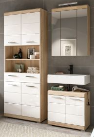 Badmöbel Set 3-teilig Mambo in weiß Hochglanz und Sonoma Eiche Badkombination 149 x 191 cm Badmöbel Set 3-teilig Mambo in weiß Hochglanz und Sonoma Eiche Badkombination 149 x 191 cm