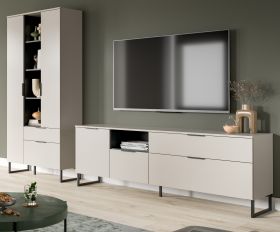 Wohnwand Morena in kaschmir und schwarz Wohnkombination 290 cm, Soft-Close Wohnwand Morena in kaschmir und schwarz Wohnkombination 290 cm, Soft-Close