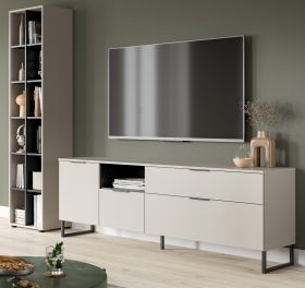Wohnwand Morena in kaschmir und schwarz Wohnkombination 245 cm, Soft-Close Wohnwand Morena in kaschmir und schwarz Wohnkombination 245 cm, Soft-Close