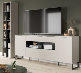 Wohnwand Morena in kaschmir und schwarz Wohnkombination 245 cm, Soft-Close Wohnwand Morena in kaschmir und schwarz Wohnkombination 245 cm, Soft-Close