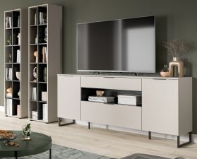 Wohnwand Morena in kaschmir und schwarz Wohnkombination 305 cm, Soft-Close Wohnwand Morena in kaschmir und schwarz Wohnkombination 305 cm, Soft-Close