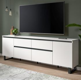 TV-Lowboard Gelia in weiß und schwarz TV Unterteil 188 x 65 cm, Soft-Close und Komforthöhe TV-Lowboard Gelia in weiß und schwarz TV Unterteil 188 x 65 cm, Soft-Close und Komforthöhe