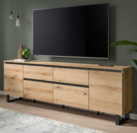 TV-Lowboard Gelia in Evoke Eiche und schwarz TV Unterteil 188 x 65 cm, Soft-Close und Komforthhe