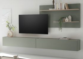 Wohnwand Center in Salbei und Barista Eiche Wohnkombination Set 3-teilig 300 cm
