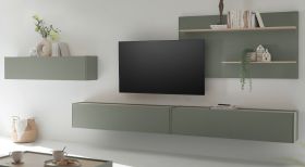 Wohnwand Center in Salbei und Barista Eiche Set 4-teilig mit XXL-TV-Schrank 400 cm