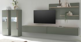 Wohnwand Center in Salbei und Barista Eiche Wohnkombination Set 5-teilig mit XXL-TV-Schrank 440 cm