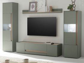 Wohnwand Center in Salbei und Barista Eiche Wohnkombination Set 4-teilig 310 cm