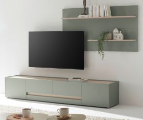 Wohnwand Center in Salbei und Barista Eiche Wohnkombination Set 2-teilig 300 cm