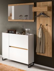 Garderobe Set 3-teilig Borga in weiß und Artisan Eiche 175 x 192 cm, Soft-Close Garderobe Set 3-teilig Borga in weiß und Artisan Eiche 175 x 192 cm, Soft-Close