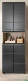 Badezimmer Hochschrank Cover in schwarz matt und Nox Eiche Badschrank 60 x 185 cm
