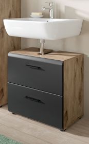 Waschbeckenunterschrank Cover in schwarz matt und Nox Eiche Badezimmer Unterschrank 60 cm