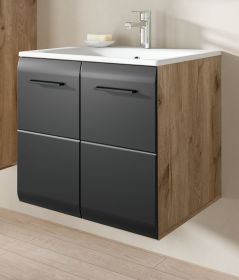 Waschbeckenunterschrank MIT Waschbecken Cover in schwarz matt und Nox Eiche Waschtisch hngend 60 cm