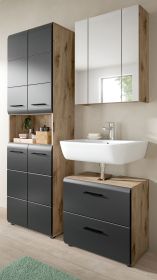 Badmbel Set 3-teilig Cover in schwarz matt und Nox Eiche Badkombination 135 x 185 cm