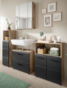 Badmbel Set 4-teilig Cover in schwarz matt und Nox Eiche Badkombination 180 x 185 cm