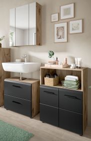 Badmbel Set 3-teilig Cover in schwarz matt und Nox Eiche Badkombination 135 x 185 cm