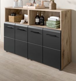 Badezimmer Kommode Set Cover in schwarz matt und Nox Eiche 2x Badkommode 120 x 80 cm