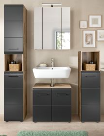 Badmbel Set 4-teilig Cover in schwarz matt und Nox Eiche Badkombination 150 x 185 cm